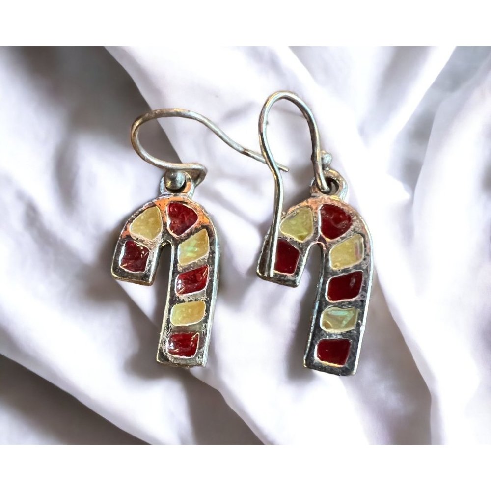 Christmas Holiday Candy Cane Snowflake Shepherd Hook Earrings - Picture 5 of 8